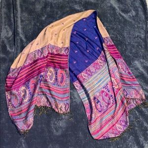 Pashmina, blue pink and tan